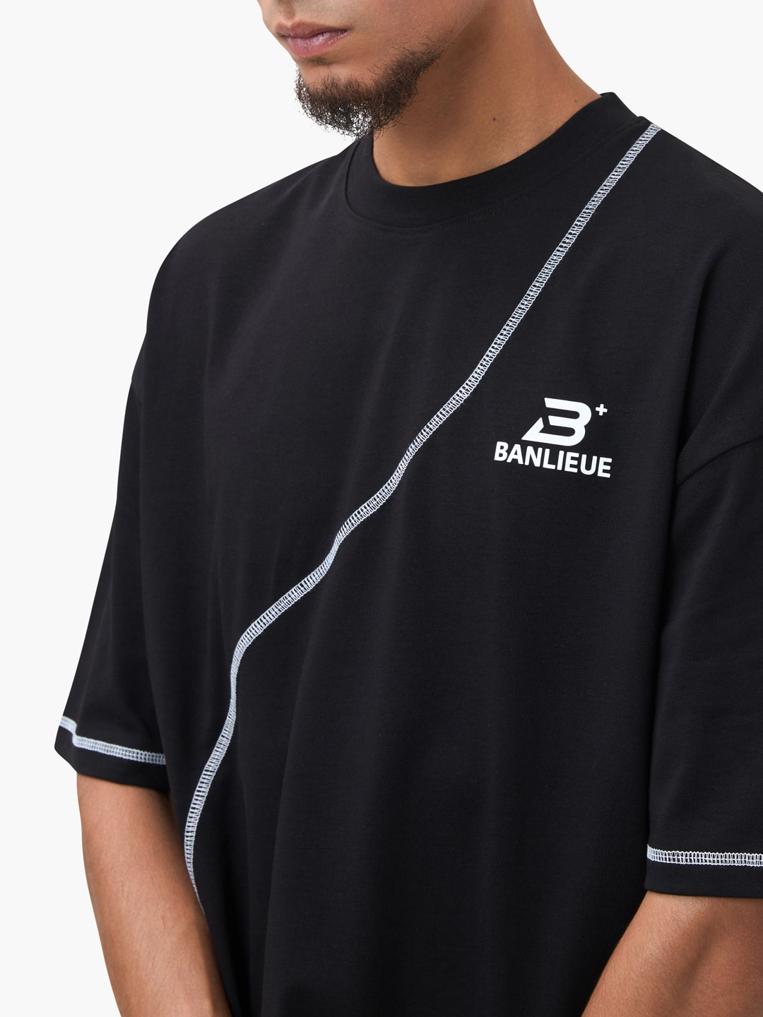 CONTRAST STITCH T-SHIRT | BLACK / WHITE