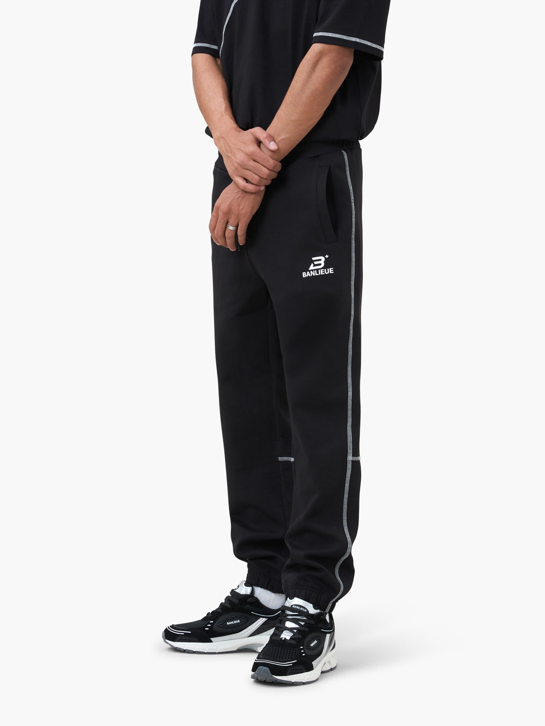 CONTRAST STITCH SWEATPANTS | BLACK / WHITE