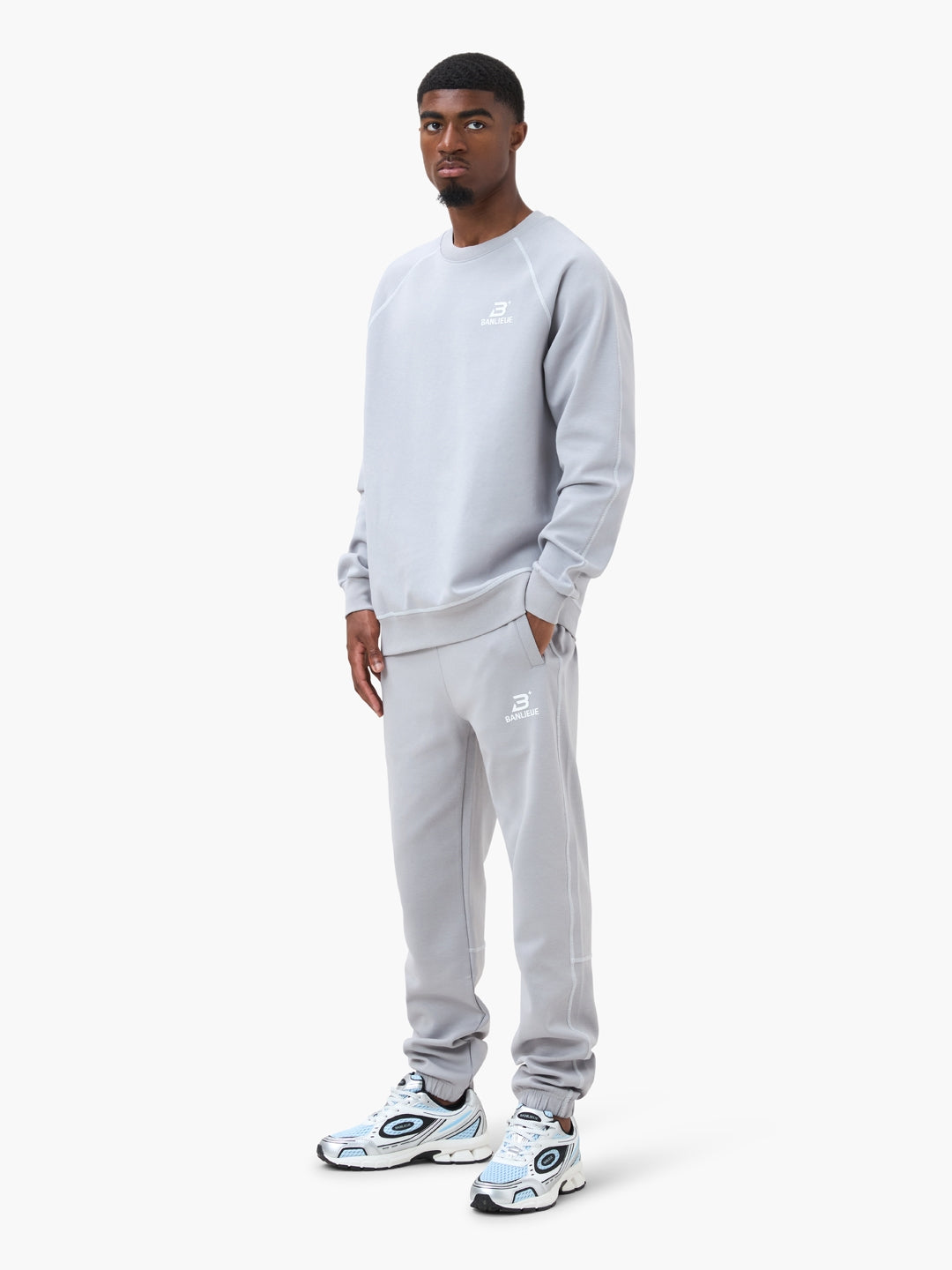 CONTRAST STITCH SWEATPANTS | ALLOY GREY / WHITE