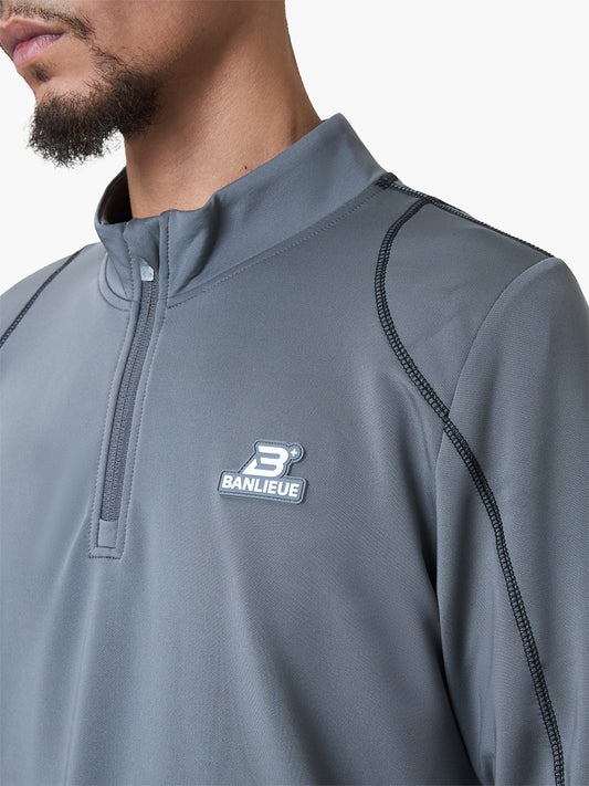 CONTRAST STITCH HALFZIP TOP | GREY / BLACK