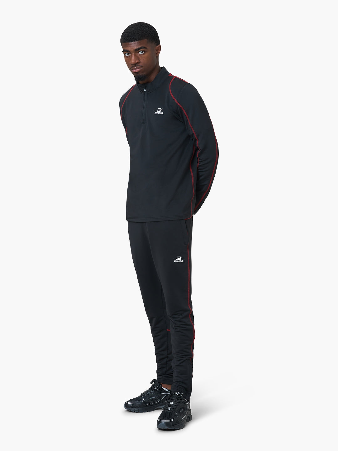 CONTRAST STITCH HALFZIP TOP | BLACK / RED