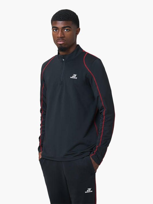 CONTRAST STITCH HALFZIP TOP | BLACK / RED