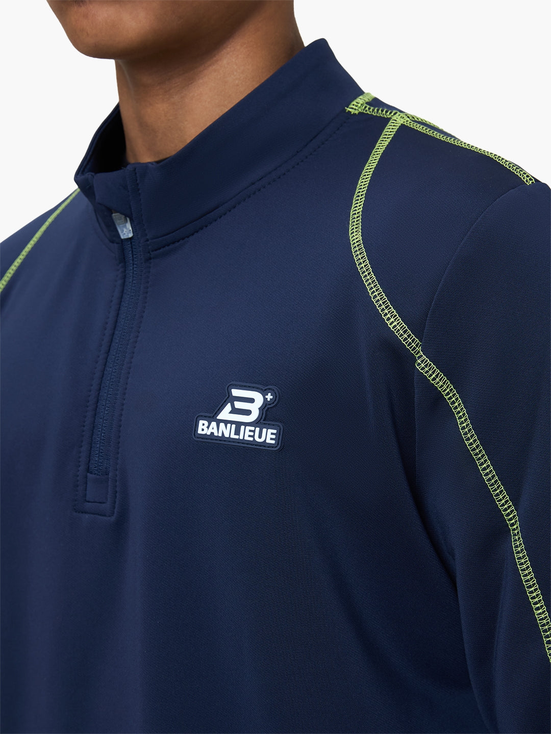 CONTRAST STITCH HALFZIP TOP | NAVY / LIME