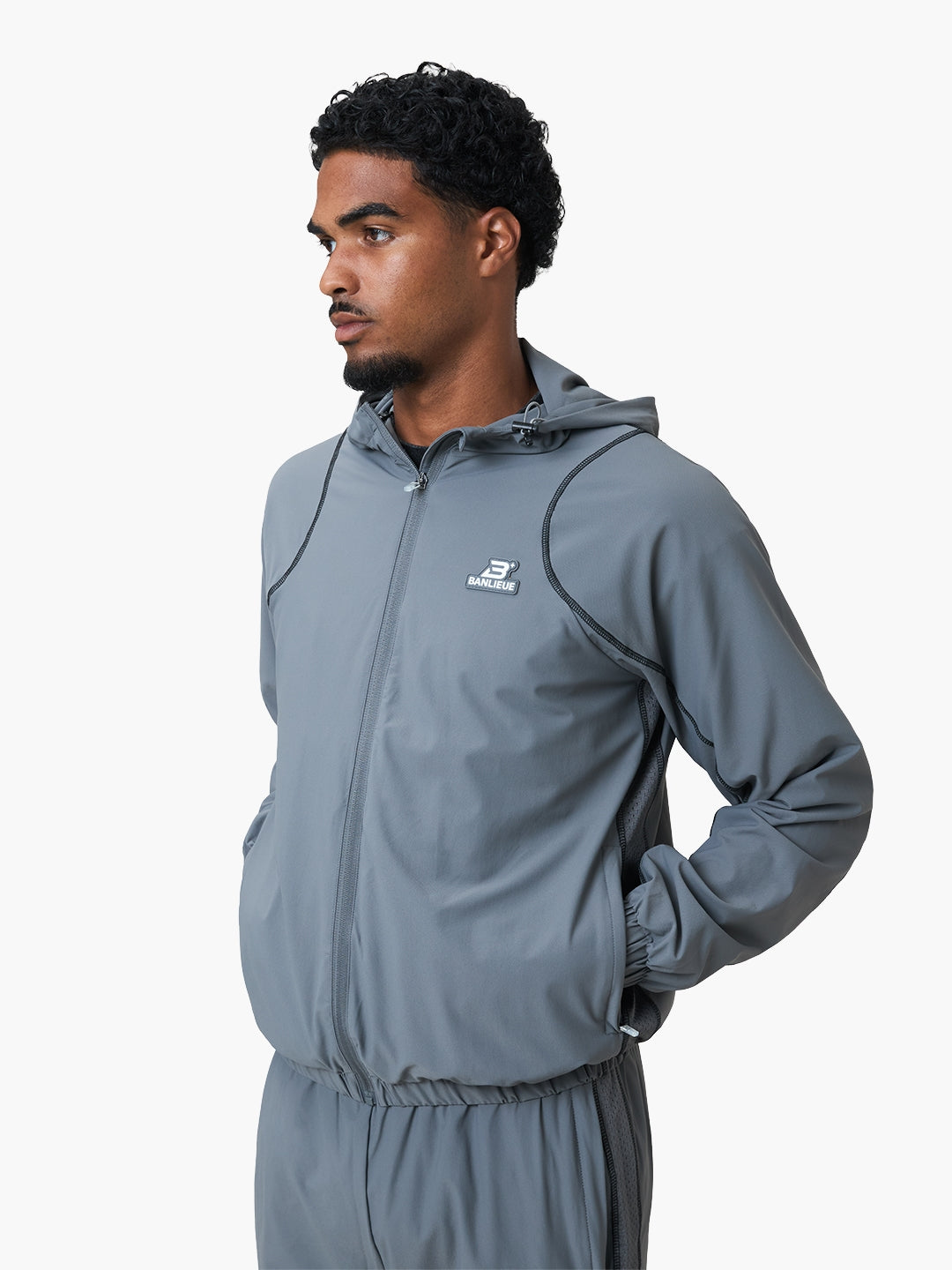 CONTRAST STITCH RETRO HOODED TRACKTOP | GREY / BLACK