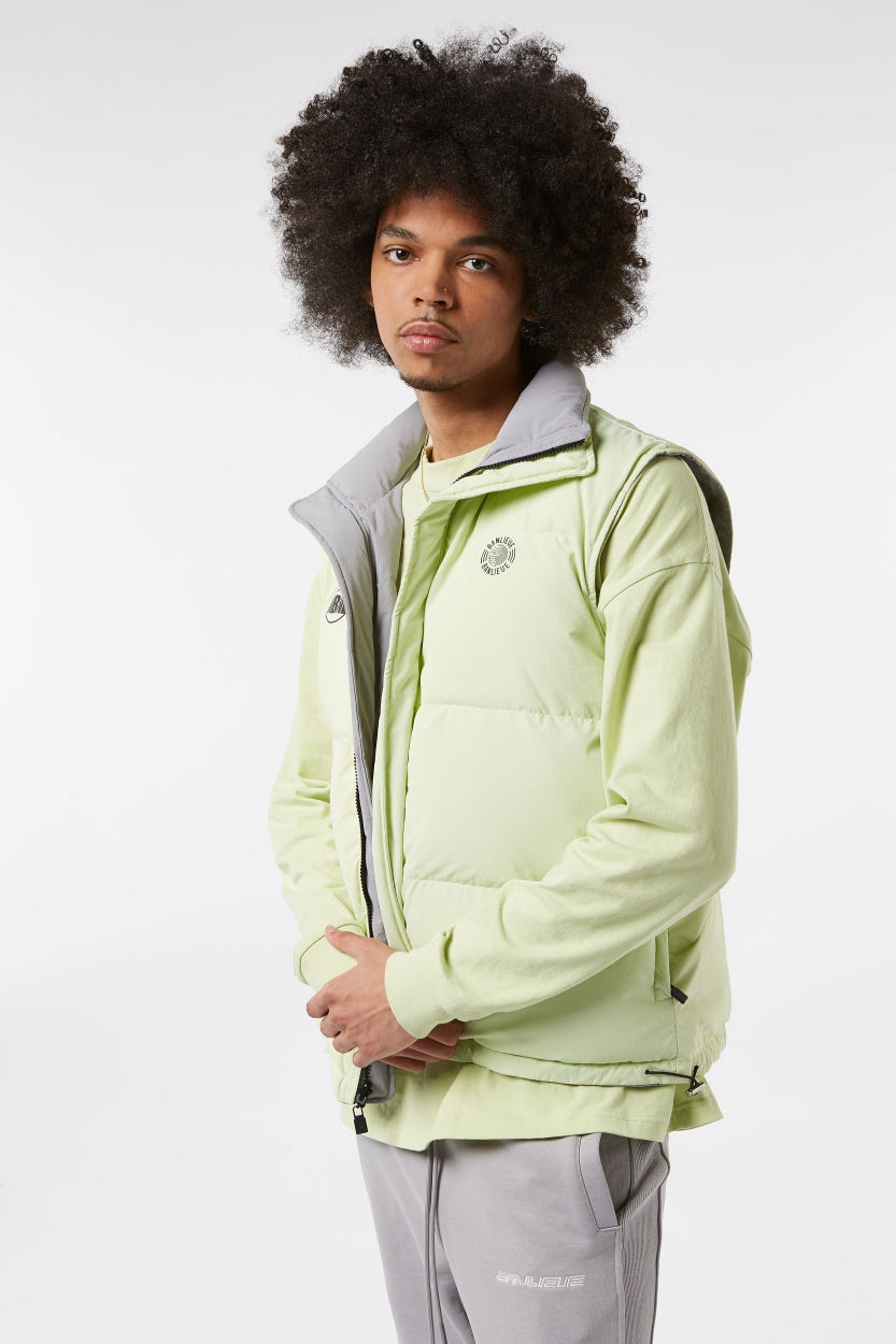 REVERSIBLE BODYWARMER | COOL GREY / LIME CREAM