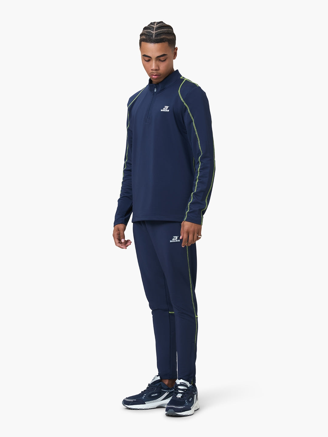 CONTRAST STITCH HALFZIP TOP | NAVY / LIME