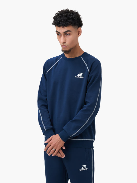 CONTRAST STITCH SWEATER | NAVY / WHITE