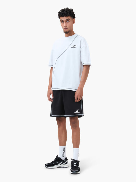 CONTRAST STITCH SHORTS | BLACK / WHITE