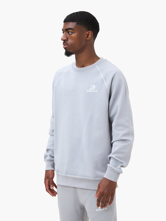 CONTRAST STITCH SWEATER | ALLOY GREY / WHITE