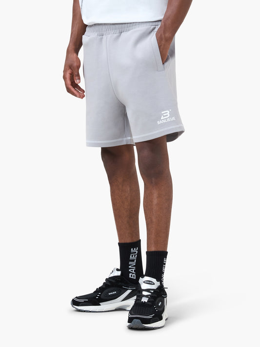 CONTRAST STITCH SHORTS | ALLOY GREY / WHITE