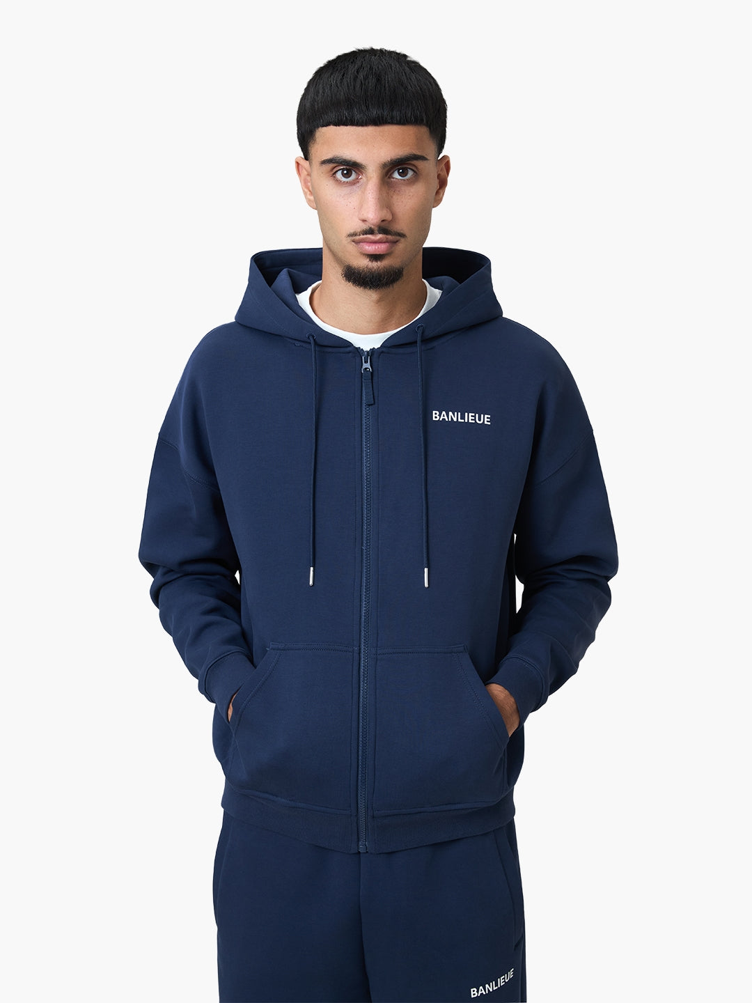 SCRIPT HOODED VEST | NAVY