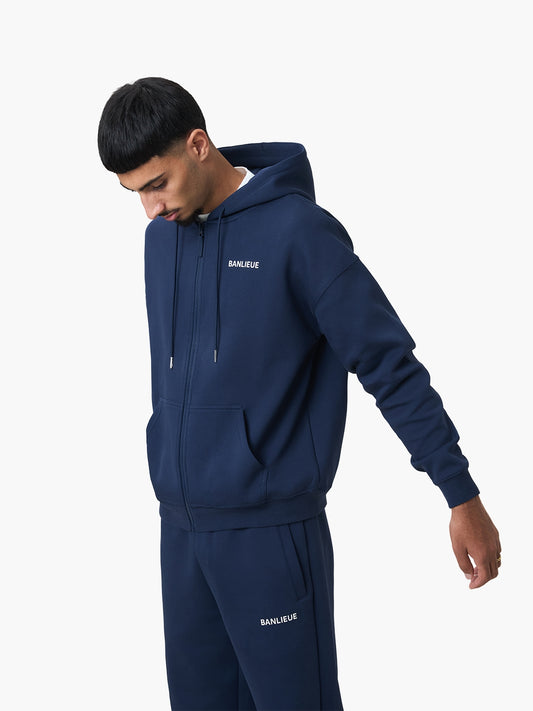 SCRIPT HOODED VEST | NAVY