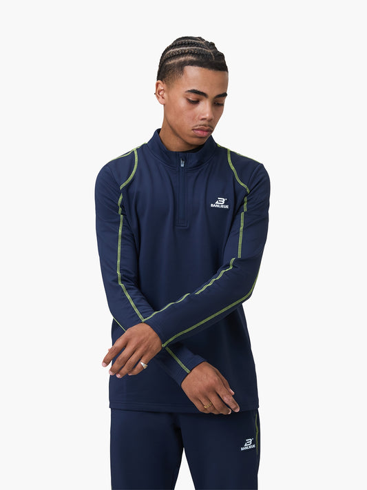 CONTRAST STITCH HALFZIP TOP | NAVY / LIME
