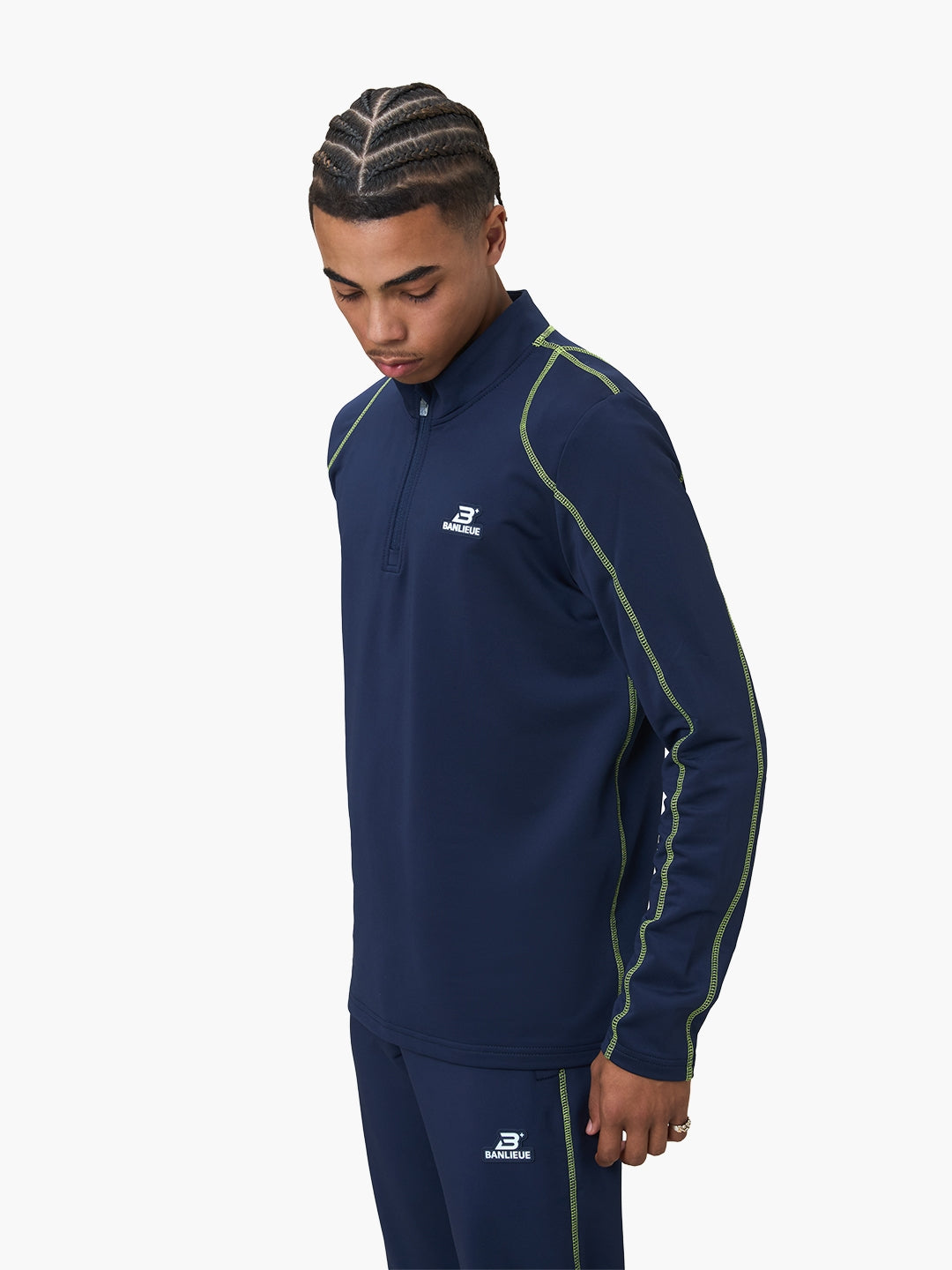 CONTRAST STITCH HALFZIP TOP | NAVY / LIME