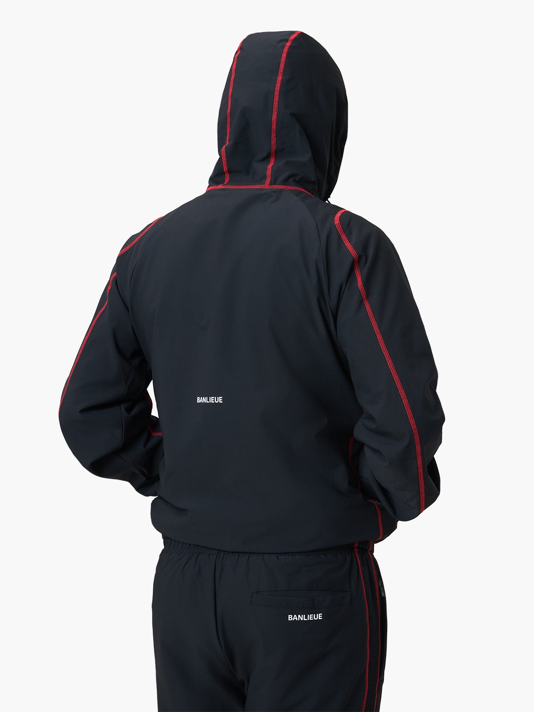 CONTRAST STITCH RETRO HOODED TRACKTOP | BLACK / RED