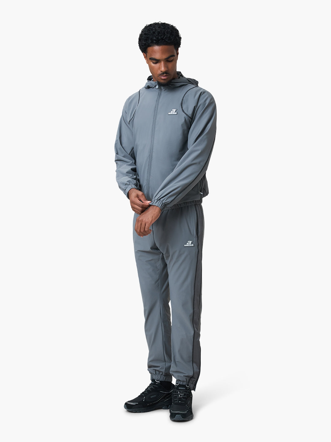 CONTRAST STITCH RETRO HOODED TRACKTOP | GREY / BLACK