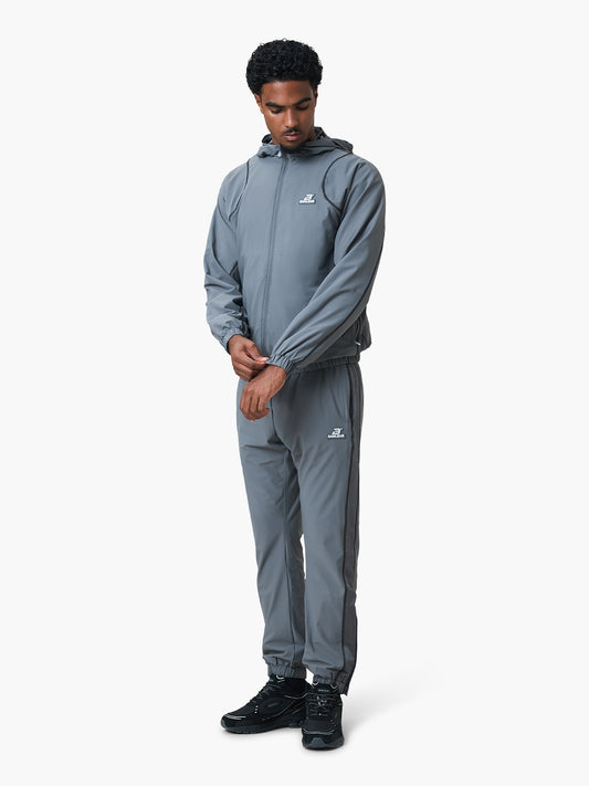 CONTRAST STITCH RETRO HOODED TRACKTOP | GREY / BLACK