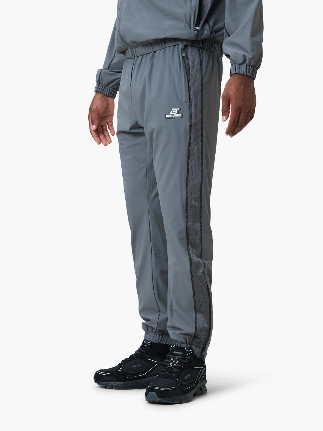 CONTRAST STITCH RETRO TRACKPANTS | GREY / BLACK