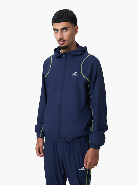CONTRAST STITCH RETRO HOODED TRACKTOP | NAVY / LIME