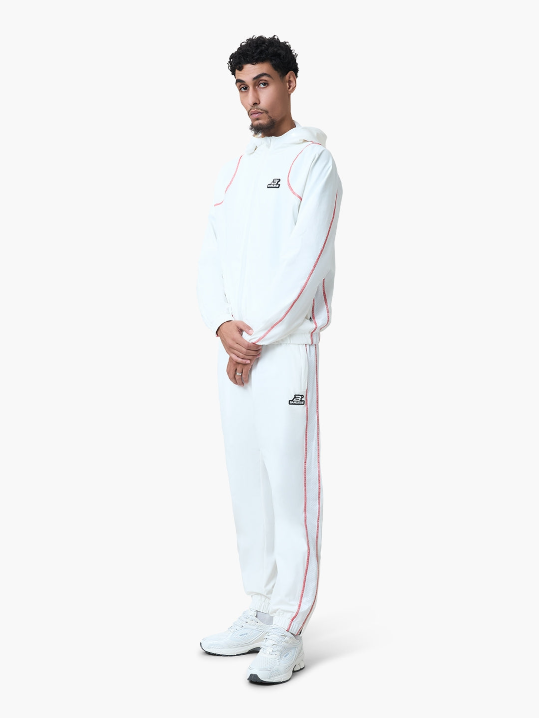 CONTRAST STITCH RETRO HOODED TRACKTOP | WHITE / RED