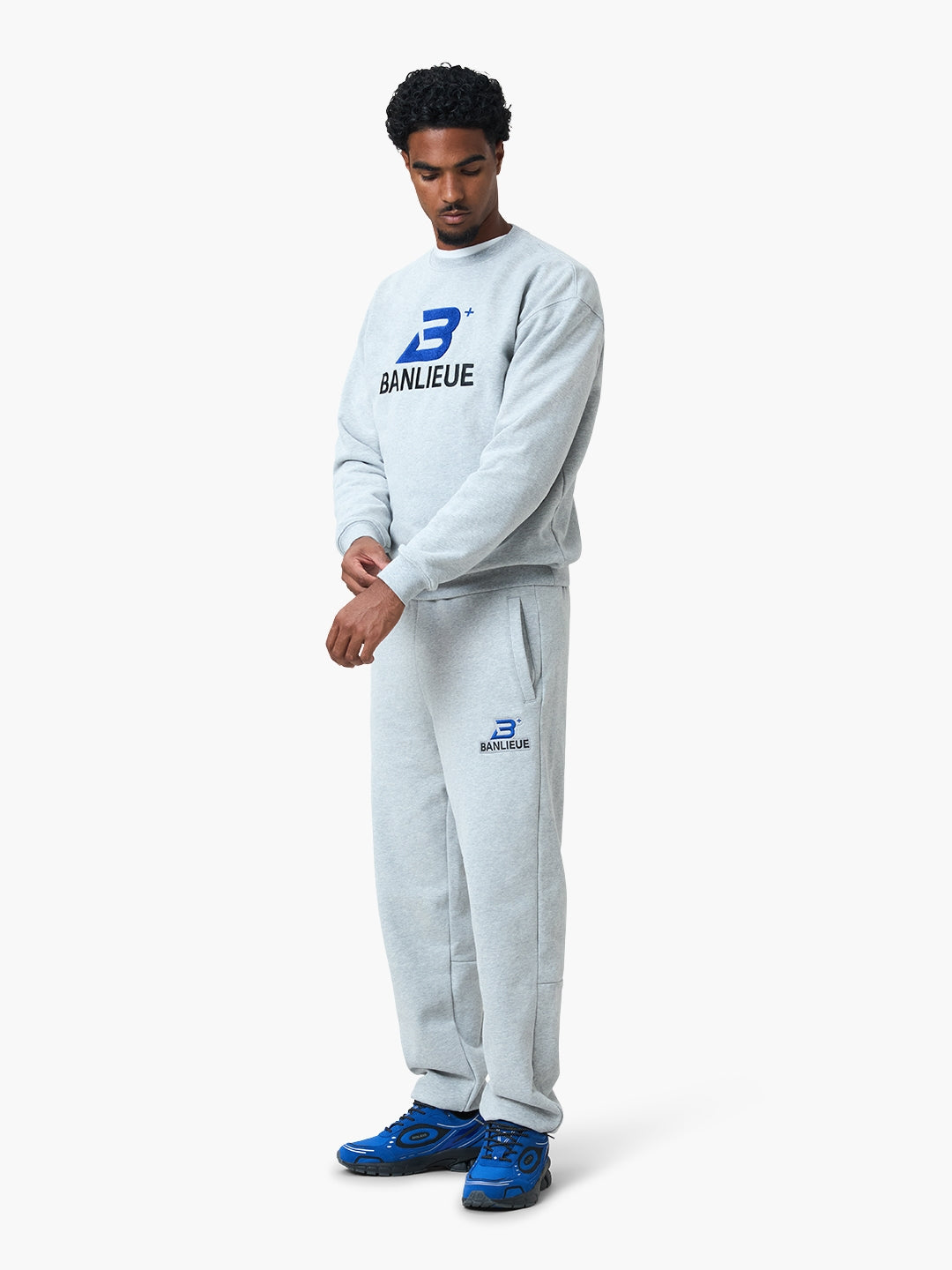 CHENILLE B+ SWEATER | HEATHER GREY / ROYAL BLUE