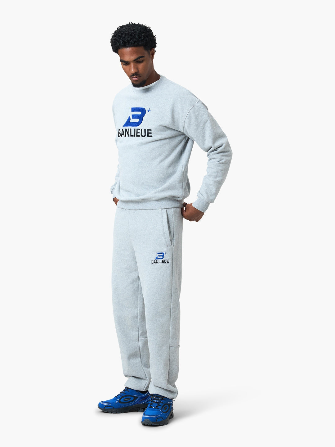 CHENILLE B+ SWEATPANTS | HEATHER GREY / ROYAL BLUE