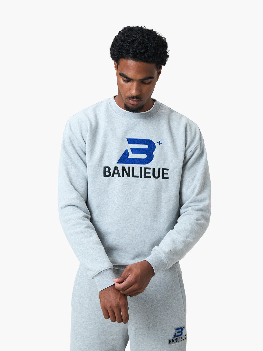 CHENILLE B+ SWEATER | HEATHER GREY / ROYAL BLUE
