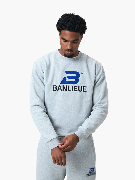 CHENILLE B+ SWEATER | HEATHER GREY / ROYAL BLUE