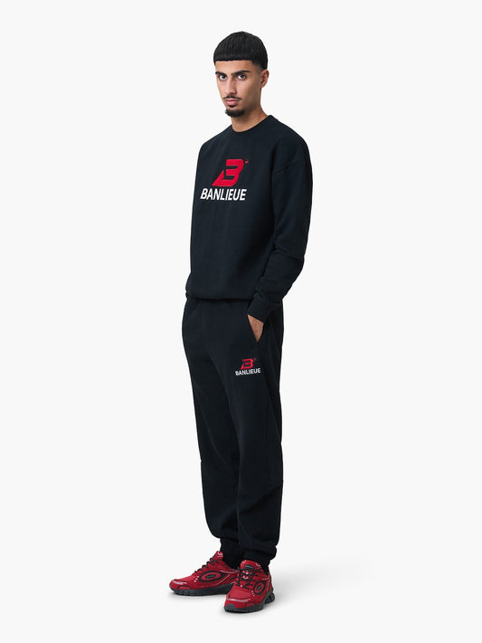CHENILLE B+ SWEATPANTS | BLACK / RED