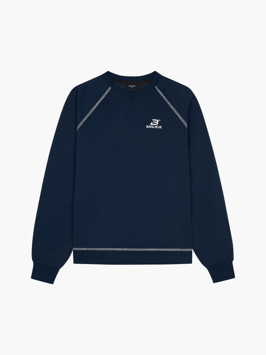 CONTRAST STITCH SWEATER | NAVY / WHITE