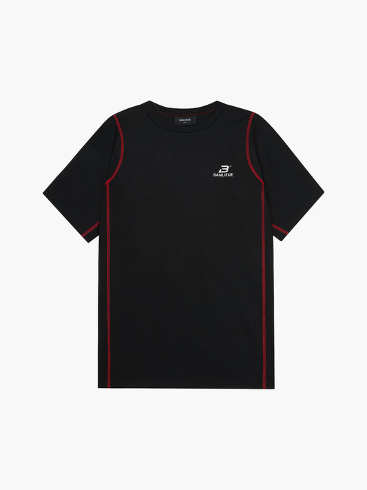 CONTRAST STITCH T-SHIRT | BLACK / RED