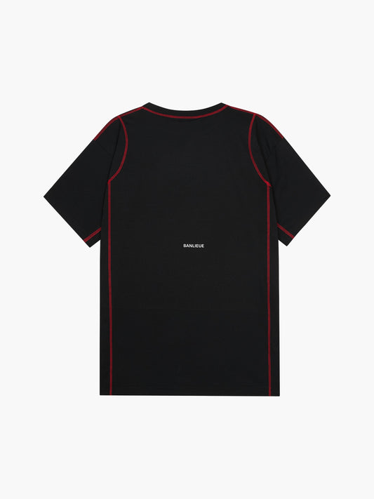CONTRAST STITCH T-SHIRT | BLACK / RED