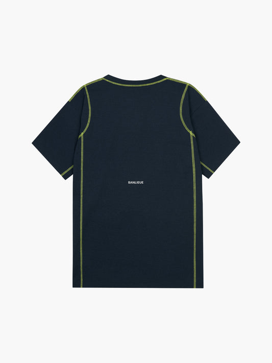 CONTRAST STITCH T-SHIRT | NAVY / LIME