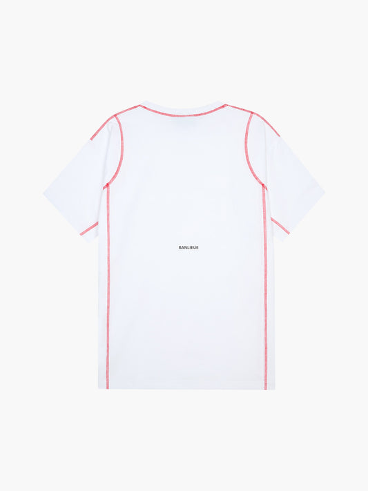 CONTRAST STITCH T-SHIRT | WHITE / RED