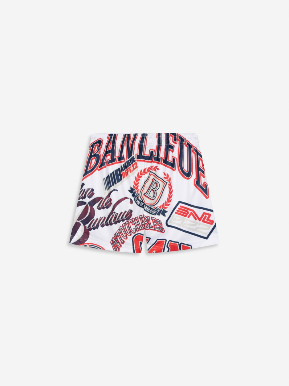 BANLIEUE | RE-PEAT MESH SHORTS | RICE WHITE/ RED/ NAVY